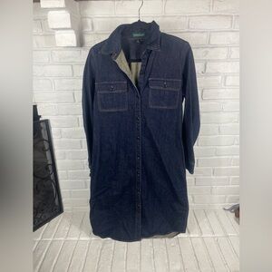 Lauren Ralph Lauren Long Short Denim Blue  Jean Dress Size 12 Cotton